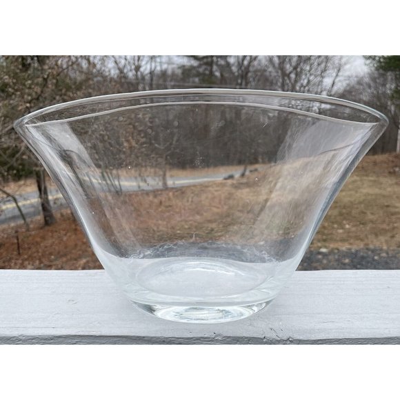 LARGE MCM Vintage Glass 12.25" Centerpiece Bowl Modern Clear Decor Design - Picture 2 of 16